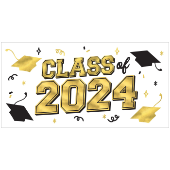 Image de DECOR - Grad 2024 Large Horizontal Banner - Black, Silver, Gold