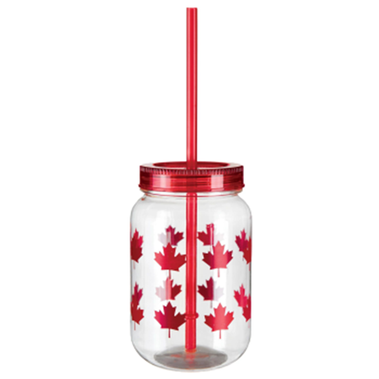Image sur Maple Leaf Scatter Mason Cup w/ Straw