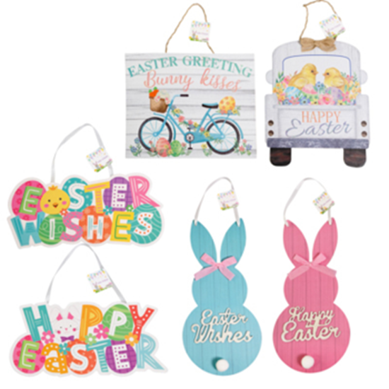 Image sur DECOR - WALL PLAQUE EASTER MDF ASST DESIGNS W/GLITTER EASTER