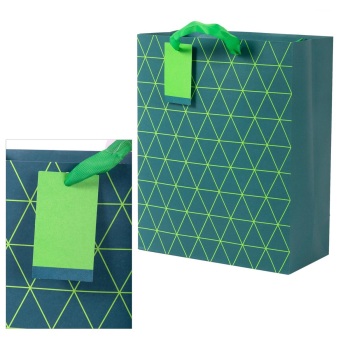 Picture of MATTE GIFT BAG - TEAL GEO - LARGE