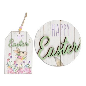 Picture of DECOR - 6" Easter MDF Hanging Decor w/Beaded Jute Hanger