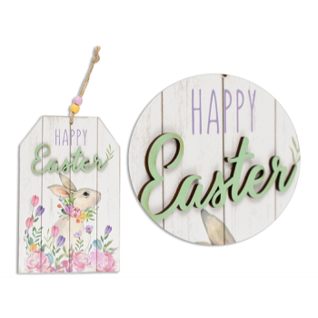 Image de DECOR - 6" Easter MDF Hanging Decor w/Beaded Jute Hanger