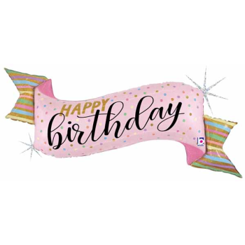 Image de 45" HAPPY BIRTHDAY PASTEL BANNER HOLOGRAPHIC SUPERSHAPE