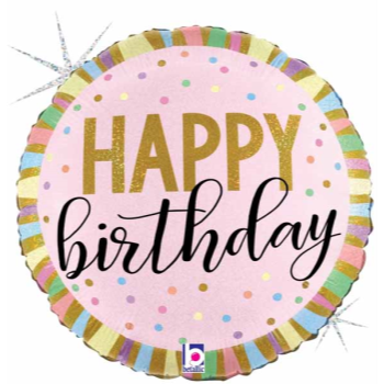 Picture of 18" FOIL - HAPPY BIRTHDAY PASTEL STRIPES HOLOGRAPHICS