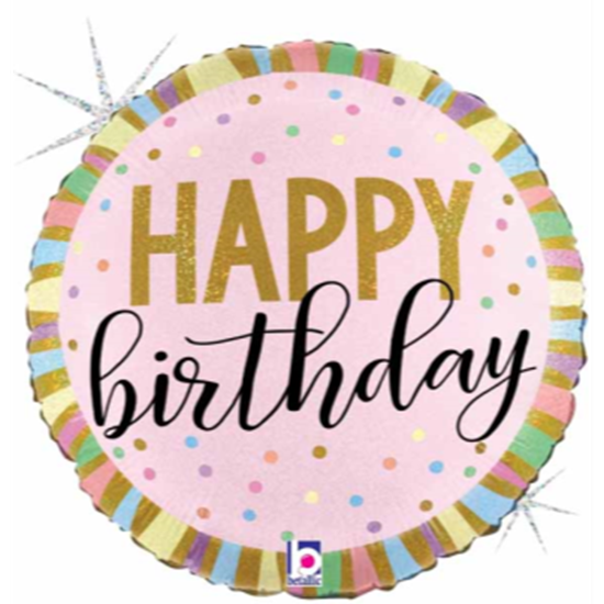Picture of 18" FOIL - HAPPY BIRTHDAY PASTEL STRIPES HOLOGRAPHICS
