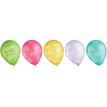 Picture of Happy Birthday Printed Balloons - Assorted Pastel