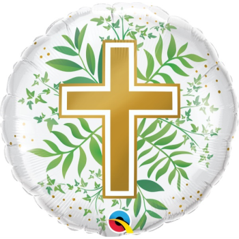Picture of 18" FOIL - GOLDEN CROSS & GREENERY 