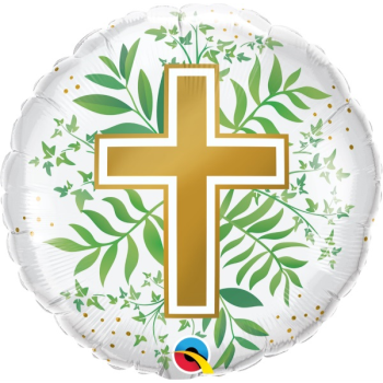 Image de 18" FOIL - GOLDEN CROSS & GREENERY 