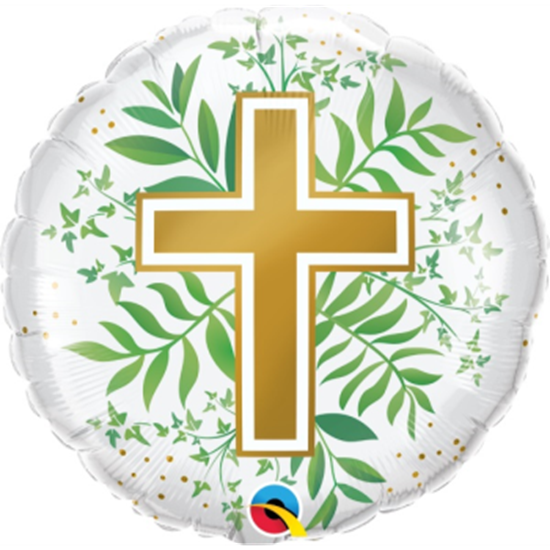 Image sur 18" FOIL - GOLDEN CROSS & GREENERY 