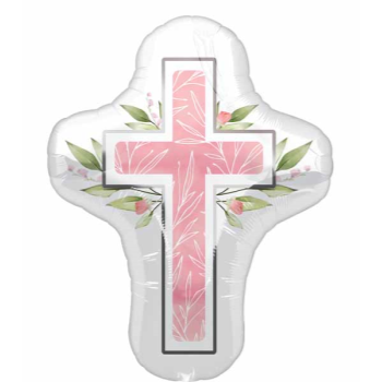 Picture of 28" FOIL - FIRST COMMUNION PINK CROSS SHAPE