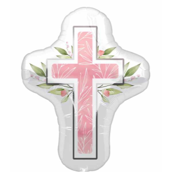 Image de 28" FOIL - FIRST COMMUNION PINK CROSS SHAPE