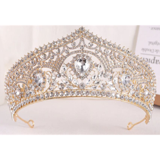 Image sur CROWN - FULL PANEL TIARA WITH GEMS - GOLD or SILVER