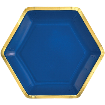 Image de TABLEWARE - 9" Hex Metallic Paper Plate - Bright Blue