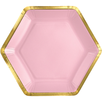 Image de TABLEWARE - 9" Hex Metallic Paper Plate - Rose