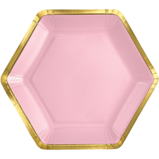Image sur TABLEWARE - 9" Hex Metallic Paper Plate - Rose