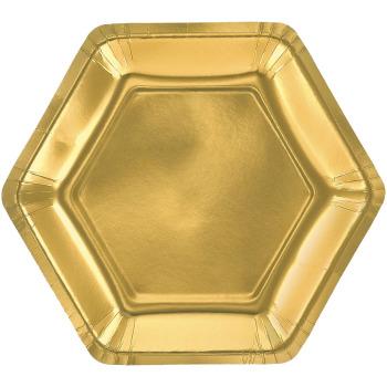 Image de TABLEWARE - 9" Hex Metallic Paper Plate - Gold