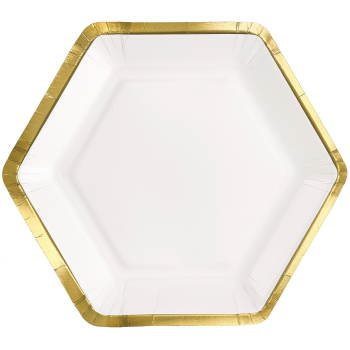 Image de TABLEWARE - 7" Hex Metallic Paper Plate - White
