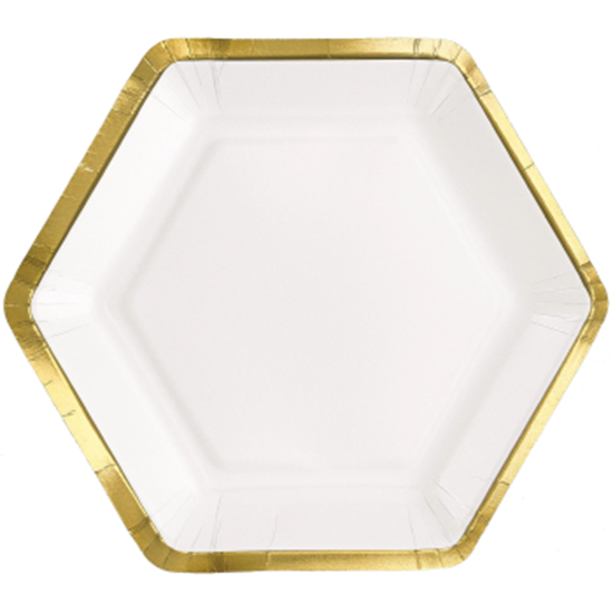 Image sur TABLEWARE - 7" Hex Metallic Paper Plate - White