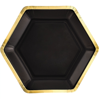 Image de TABLEWARE - 7" Hex Metallic Paper Plate - Black