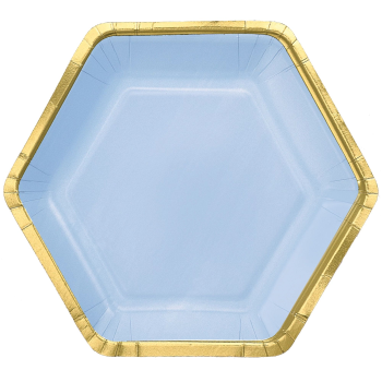 Image de TABLEWARE - 7" Hex Metallic Paper Plate - Ice Blue