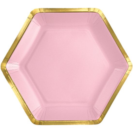Image sur TABLEWARE - 7" Hex Metallic Paper Plate - Rose
