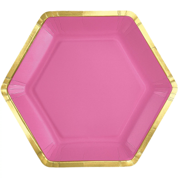 Image de TABLEWARE - 9" Hex Metallic Paper Plate - Bright Pink