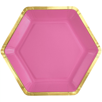 Image de TABLEWARE - 7" Hex Metallic Paper Plate - Bright Pink