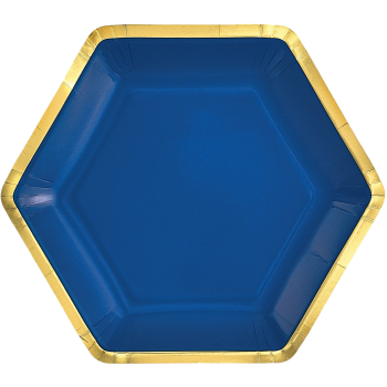 Image de TABLEWARE - 7" Hex Metallic Paper Plate - Bright Blue