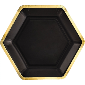 Image de TABLEWARE - 9" Hex Metallic Paper Plate - Black