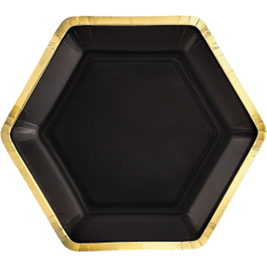 Image sur TABLEWARE - 9" Hex Metallic Paper Plate - Black