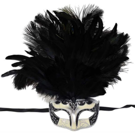 Picture of MASQUERADE PLUME BLACK W/ FLOWERS BLACK