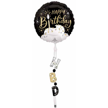 Image de HAPPY BIRTHDAY - GOLD/BLACK 69" FOIL WITH TAIL