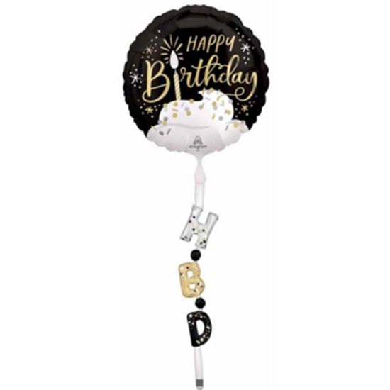Image sur HAPPY BIRTHDAY - GOLD/BLACK 69" FOIL WITH TAIL