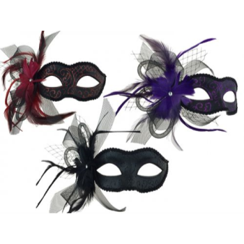 Image de MASK WITH FEATHER AND VEIL - BLACK