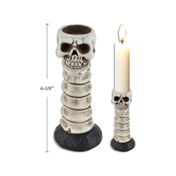 Image de DECOR - 6.5" Cement Skull on Bone Candle Holder