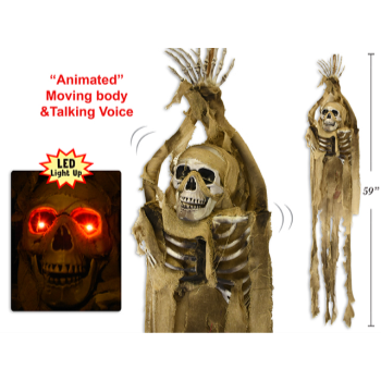 Image de PROP -  LED Animated Hanging Mummified Shaking Skeleton w/ Light-Up Eyes & Talking Voice