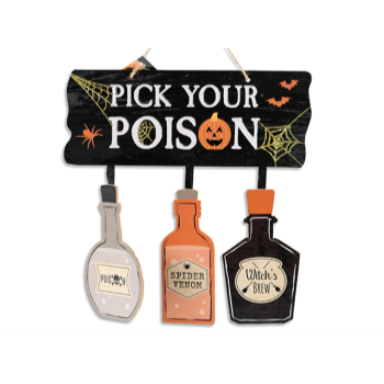 Image de DECOR - Halloween Glitter MDF Hanging  Plaque w/3 Dangling Bottles