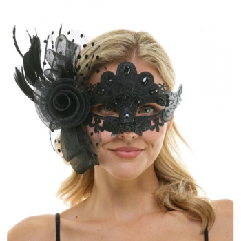 Image de MASKS - VENETIAN LACE MASK WITH FEATHERS
