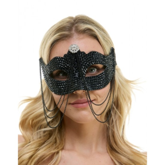 Image sur MASKS - BLACK RHINESTONE HALF MASK WITH CHAINS