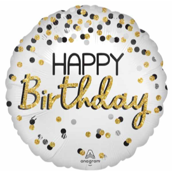 Image de 18" FOIL - HAPPY BIRTHDAY BLACK SILVER GOLD 