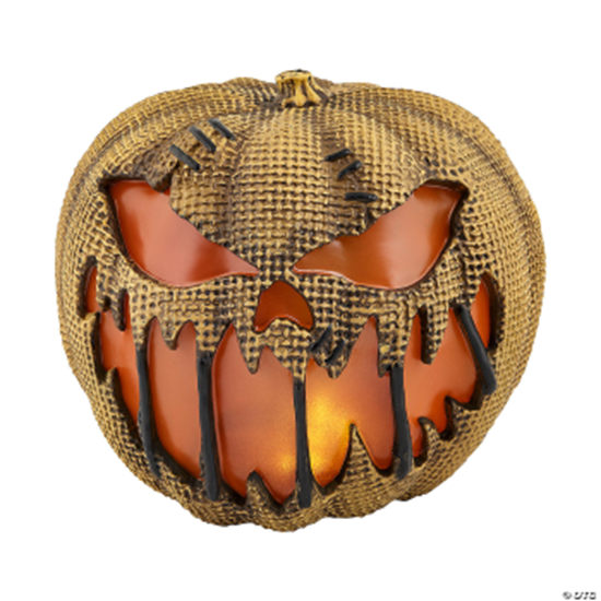 Image sur 14" Animated Flaming Burlap Pumpkin