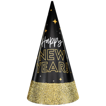 Image de WEARABLES - Happy New Year's Glitter Dipped Cone Hat - Black, Silver, Gold