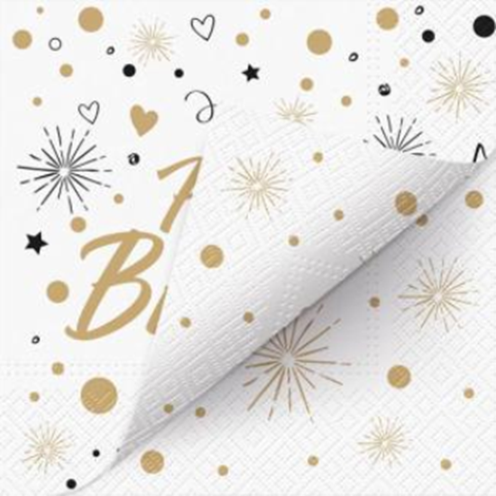 Picture of TABLEWARE - HAPPY BIRTHDAY GOLD/BLACK - LUNCHEON NAPKIN