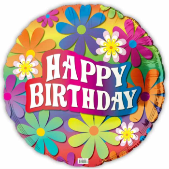 Image de 18" FOIL - HAPPY BDAY RETRO FLOWERS