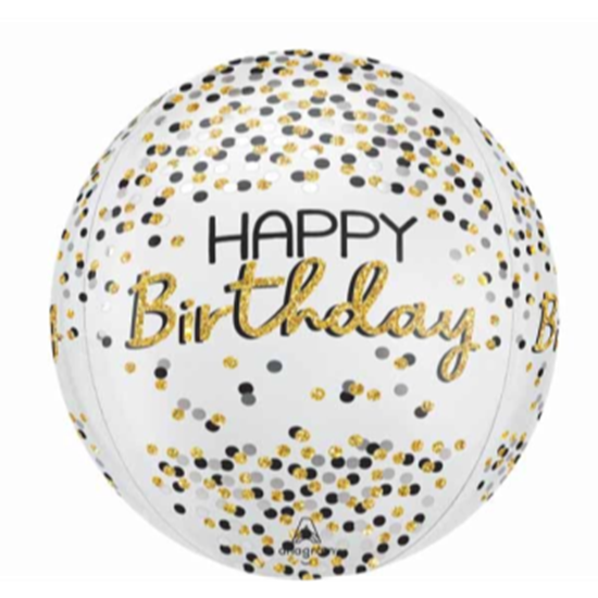 Image sur BLACK SILVER GOLD HAPPY BIRTHDAY DOTS ORBZ BALLOON 