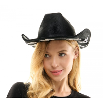 Image de HAT - Black velvet cowgirl hat w/ star print