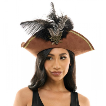 Image de HAT - BROWN PIRATE HAT WITH FEATHER AND SKULL