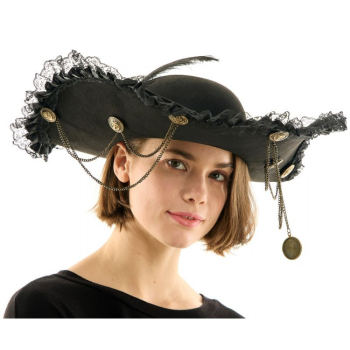Image de HAT - BLACK PIRATE HAT WITH CHAINS