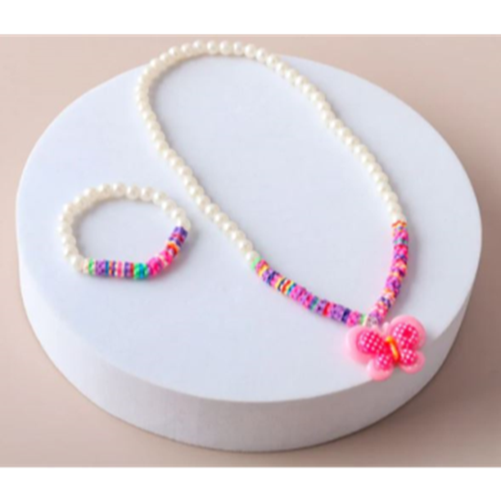 Picture of Butterfly Charm Disc Pearl Jewelry Set