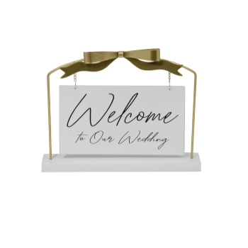 Image de GIFT LINE - MDF - TABLE TOP WELCOME SIGN WITH GOLD RIBBON 